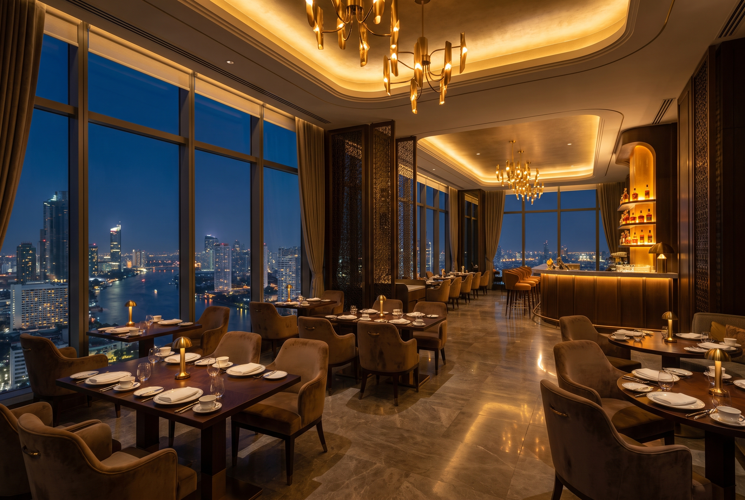 Bangkok high-rise restaurant at night